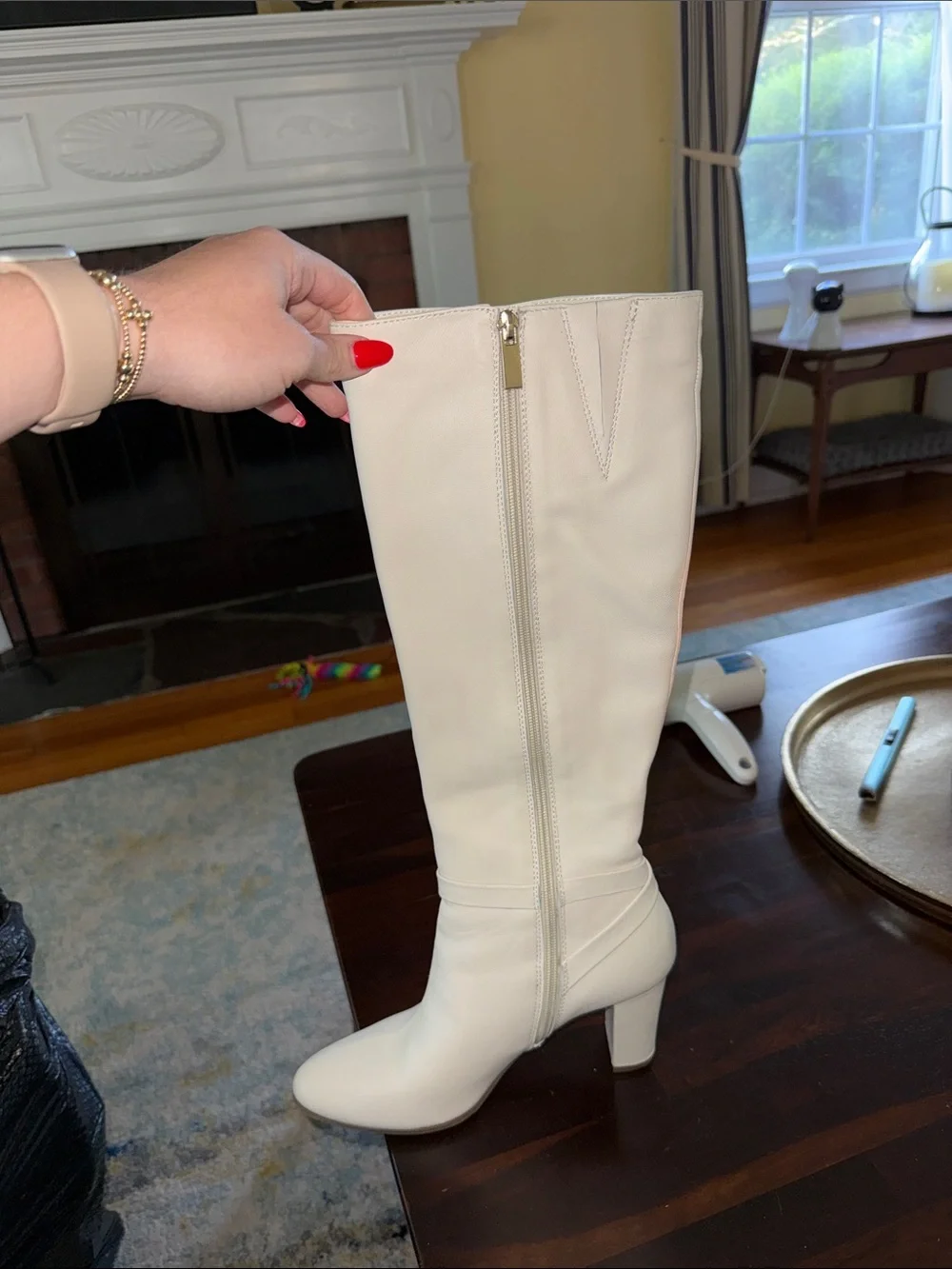 Bandolino Cream Over-The-Knee Leather Block Heel Boots